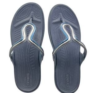 Crocs Dual Comfort Flip Flops Blue Women’s W8 Metallic Thong Sandals